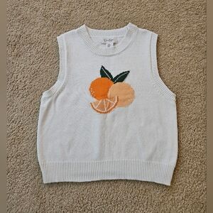 Jessica Simpson Women's Size Medium M White Sleeveless Sweater Oranges Design